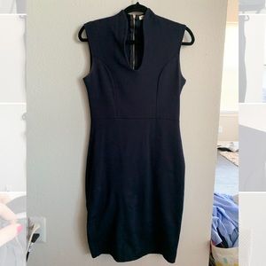 Navy Bodycon Midi Dress with V Neckline